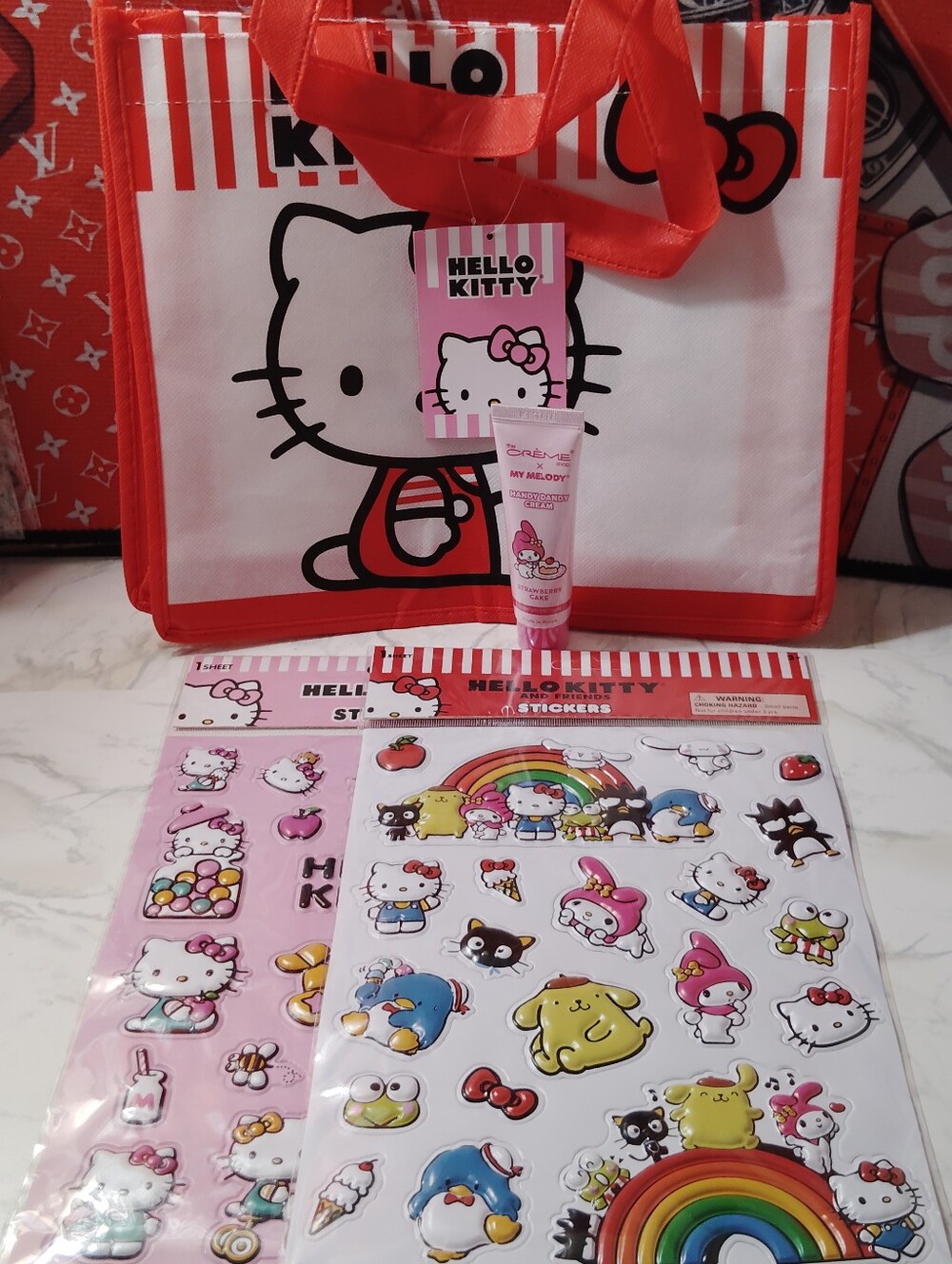 Hello Kitty Red & White Tote Gift Set with Stickers